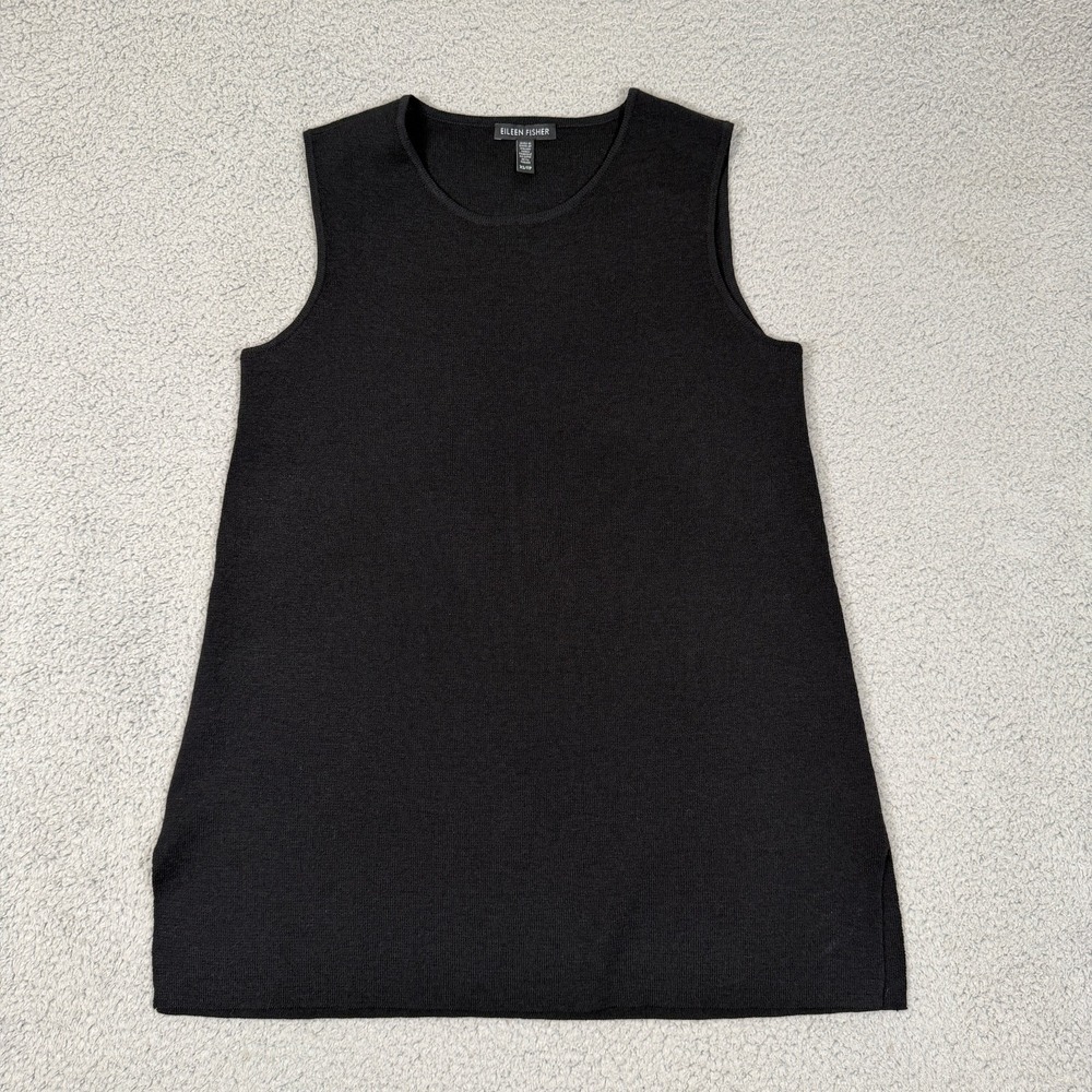 Eileen Fisher Sleeveless Tank Top Womens XS Black 100% Wool Minimalist Lagenlook
